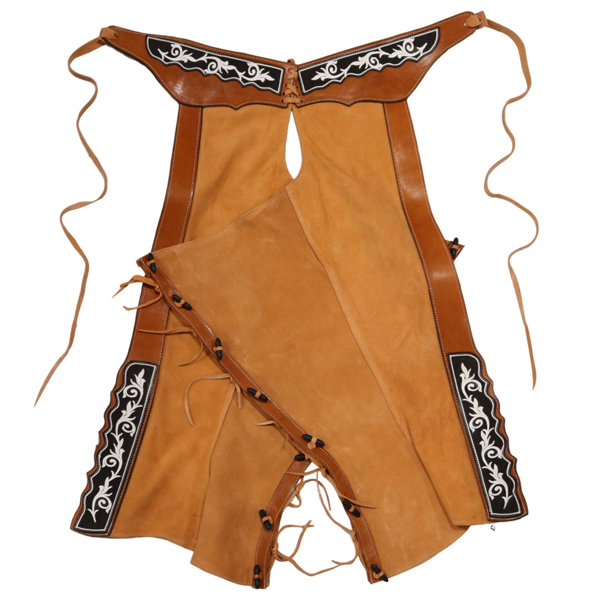 40" Charros Tan Floral Leather Chaps Chaparreras Gamuza - M - Royal Saddles - Charro Polainas/Chaps
