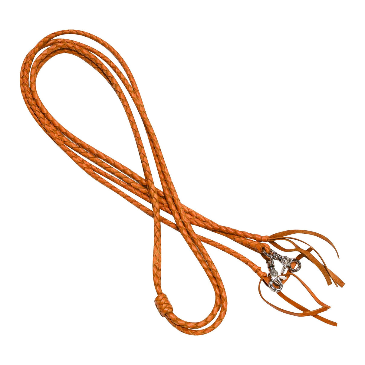 8Ft Tan Leather Braided Roping Horse Reins 4 Plait Snap - M - Royal Saddles - Western Headstall/Bosal