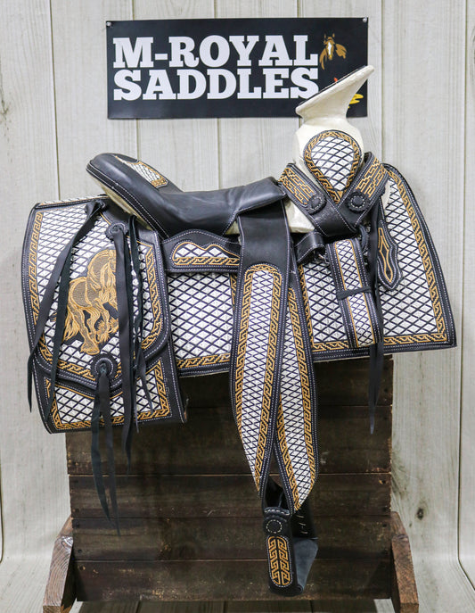 15" Charro Horse Mexican Saddle Caballo Montura Embroidered
