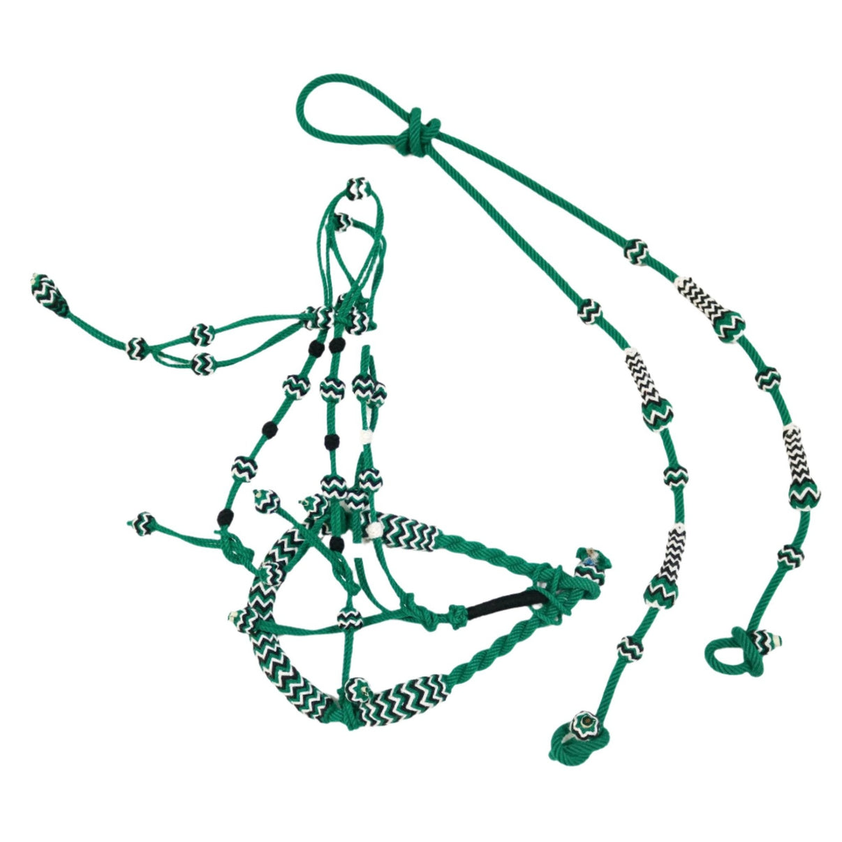 Charro Green White Cabresto Bosalillo Bosal Reins Set Gamarra - M - Royal Saddles - Charro Bozal