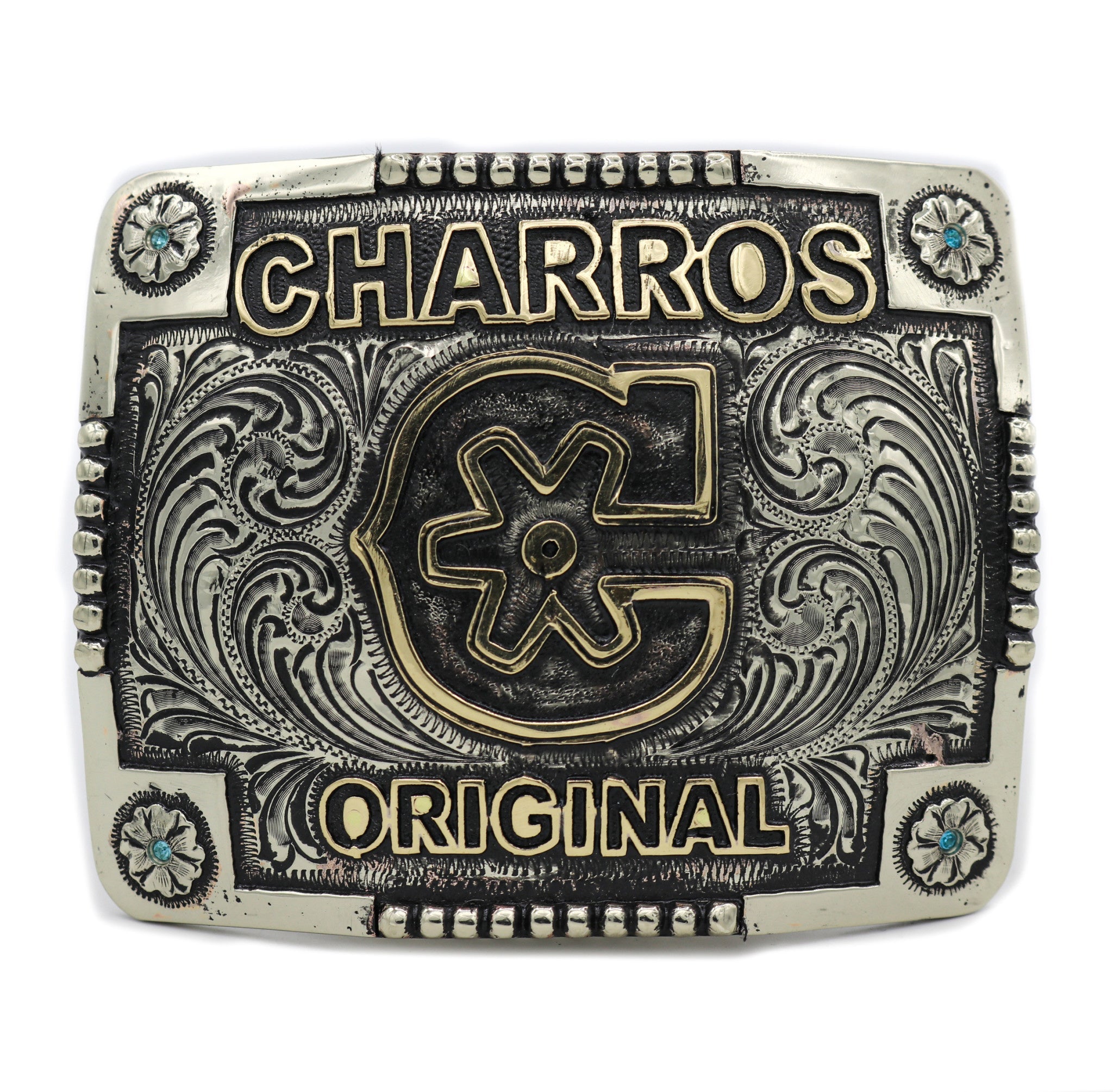 Pavonada Flor Negra Charro Belt Buckle