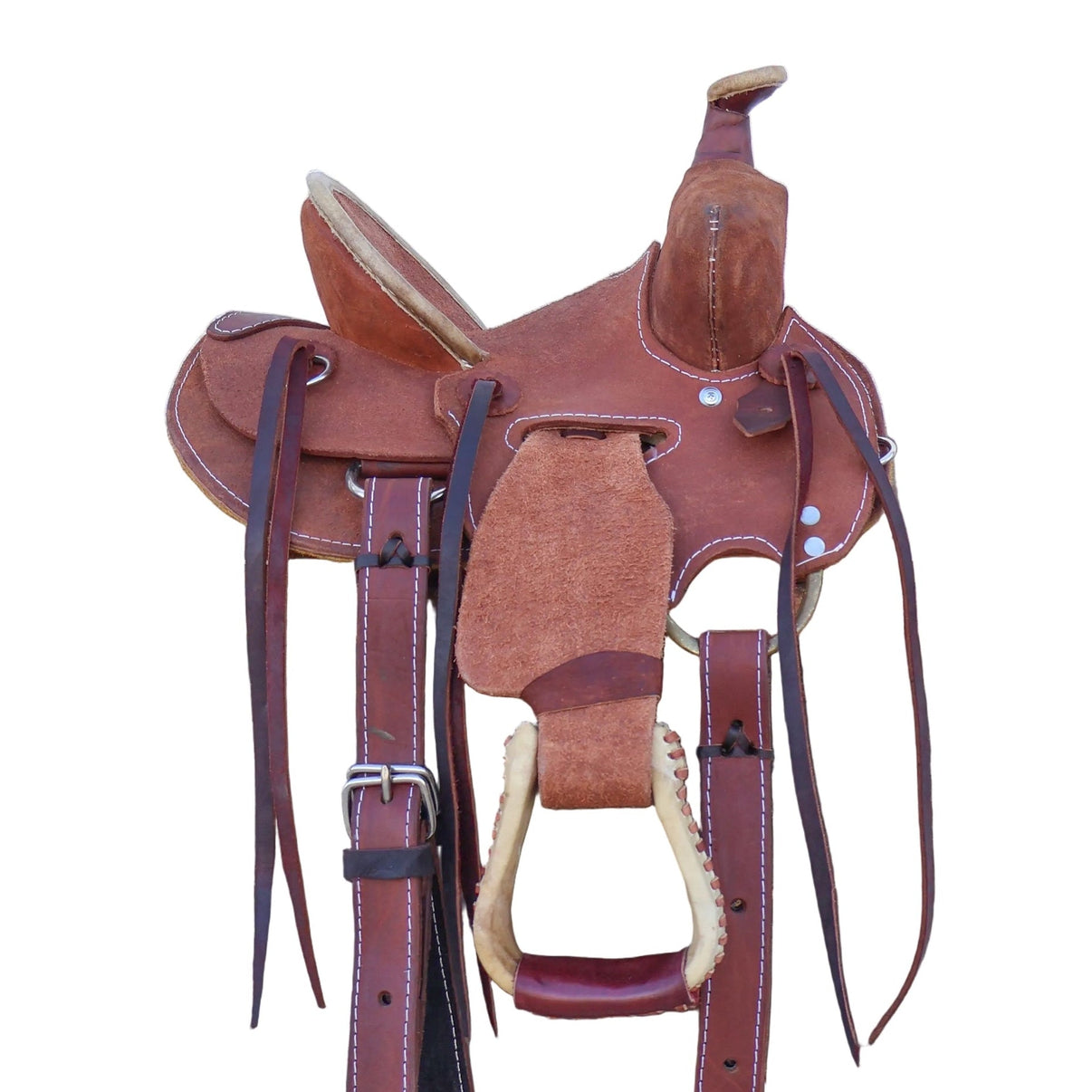 10" Kids Roughout Leather High Back Pony Western Round Saddle - M - Royal Saddles - Mini/Pony Saddles
