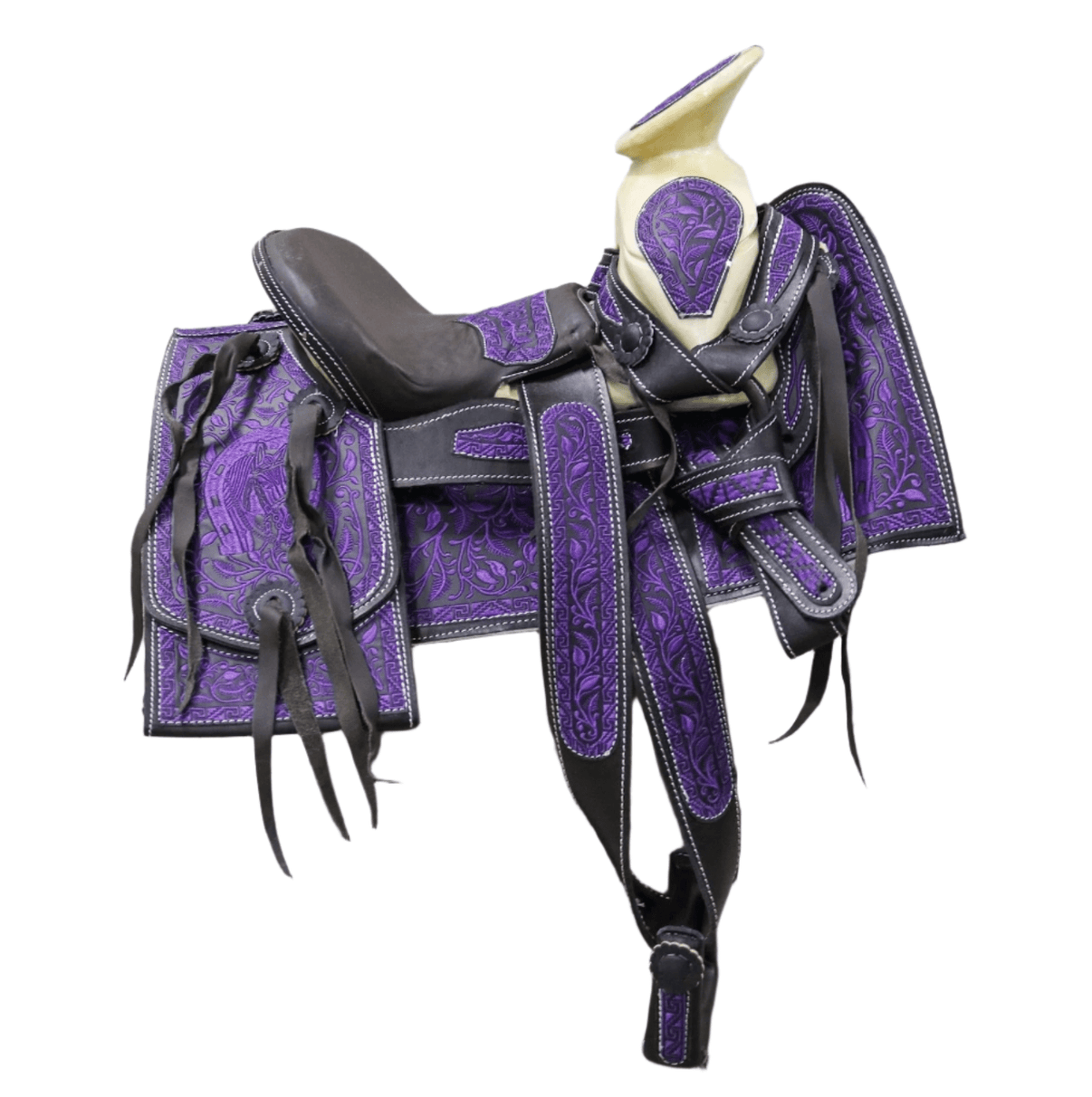 11" Nina Child Kid Embroidered Pony Charro Saddle - M - Royal Saddles - Mini/Pony Saddles