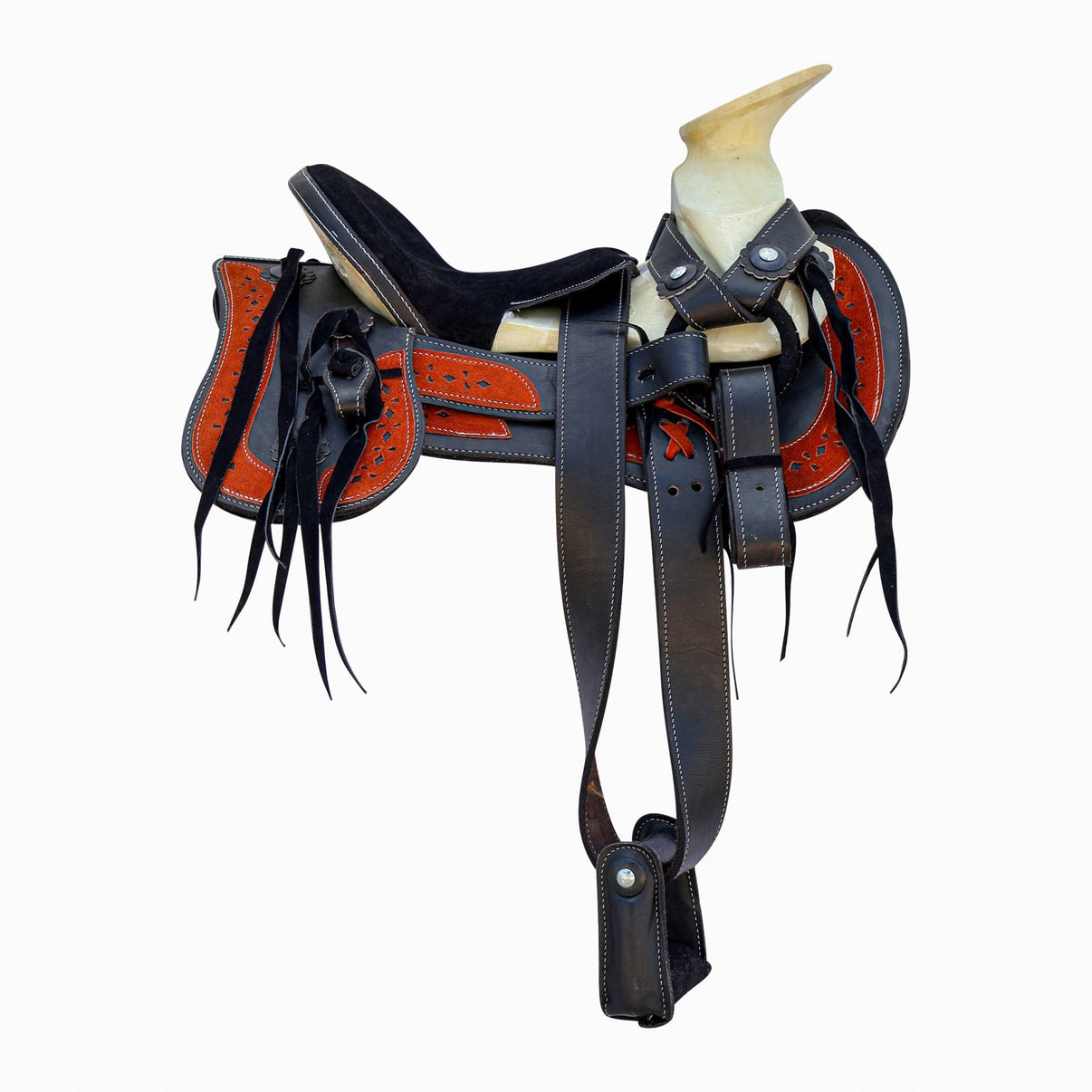 12" Black Pony Montura Charra Nino Kids Mexican Saddle - M - Royal Saddles - Mini/Pony Saddles