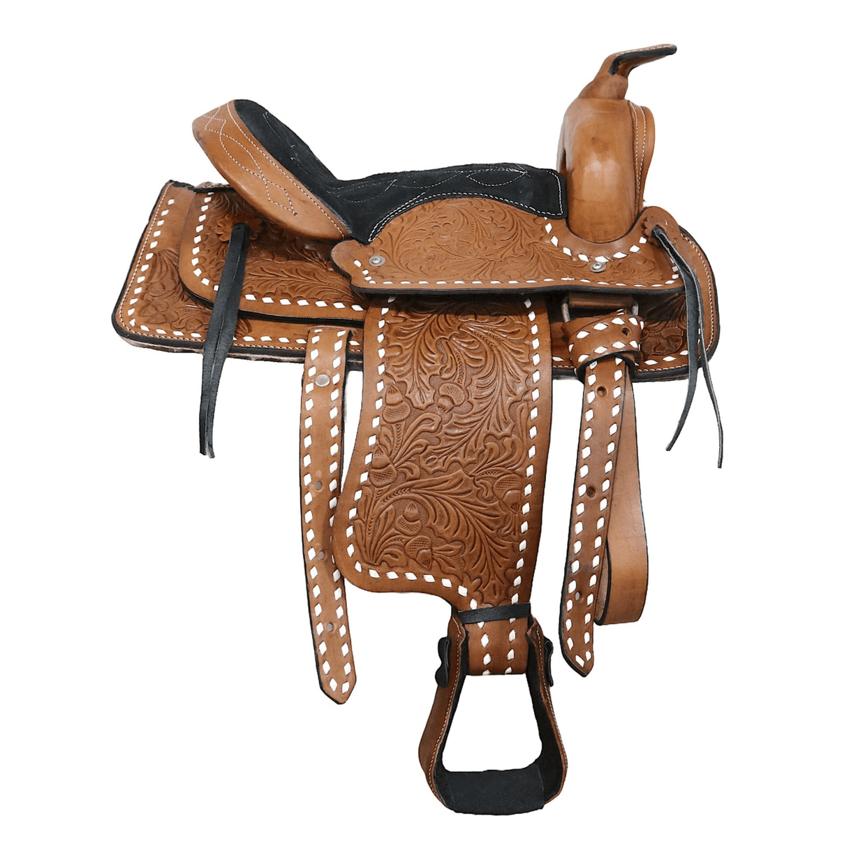 12" Pony Brown Western Buckstitch Rodeo Buckaroo Cowboy Saddle - M - Royal Saddles - Mini/Pony Saddles