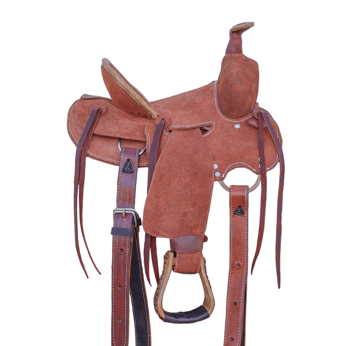 13" Youth Round High Back Roughout Leather Western Saddle - M - Royal Saddles - Mini/Pony Saddles
