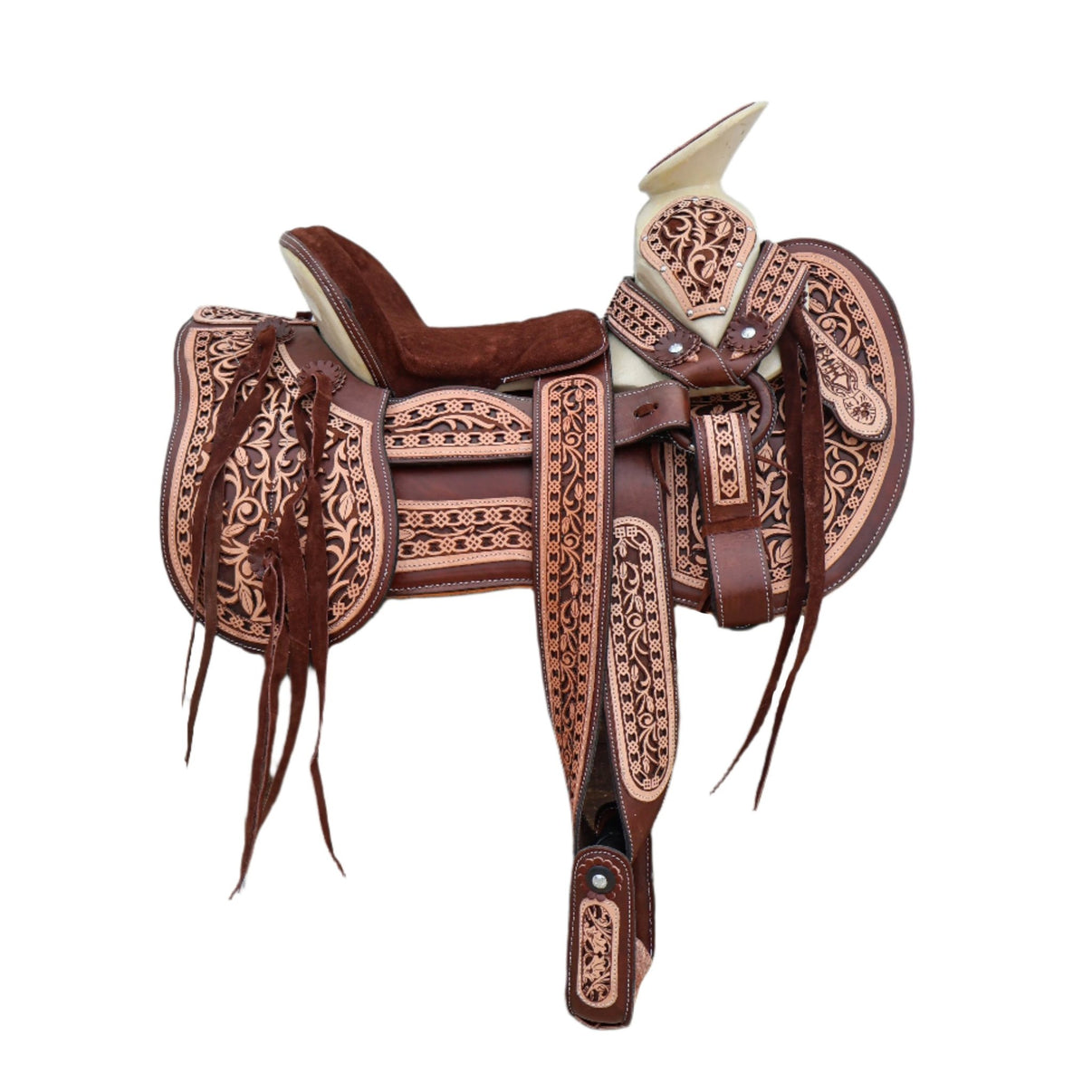 14.5" Charro Grabada Laser Brown Montura Horse - M - Royal Saddles - Charro Saddles/Monturas
