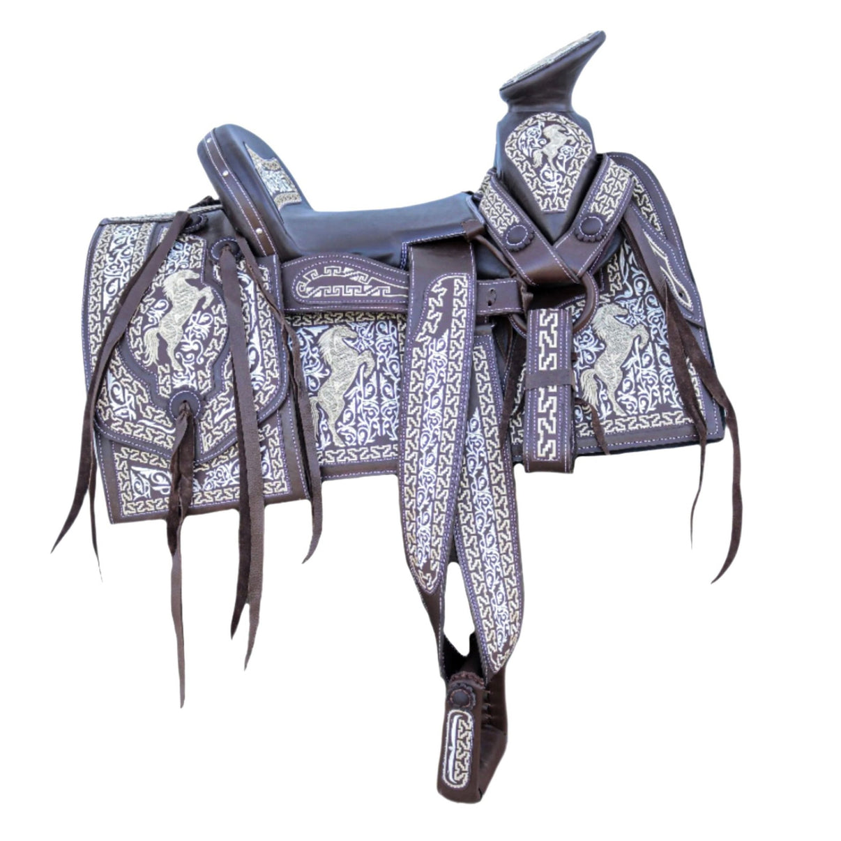 14.5" Montura Brown Horse Charro Mexican Saddle - M - Royal Saddles - Charro Saddles/Monturas