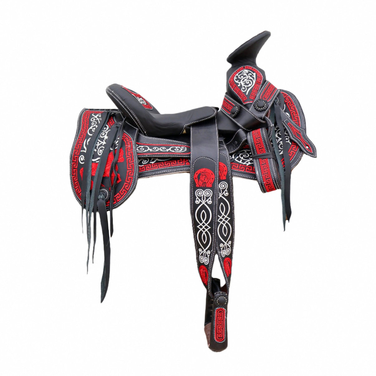 15" Black Montura Embroidered Charro Leather Saddle - M - Royal Saddles - Charro Saddles/Monturas