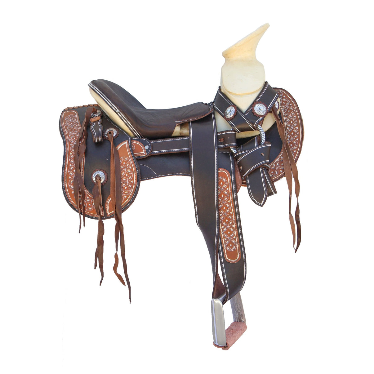 15" Cafe Charro Cantinas Aluminum Montura Mexican Saddle - M-Royal Saddles - Charro Saddles/Monturas