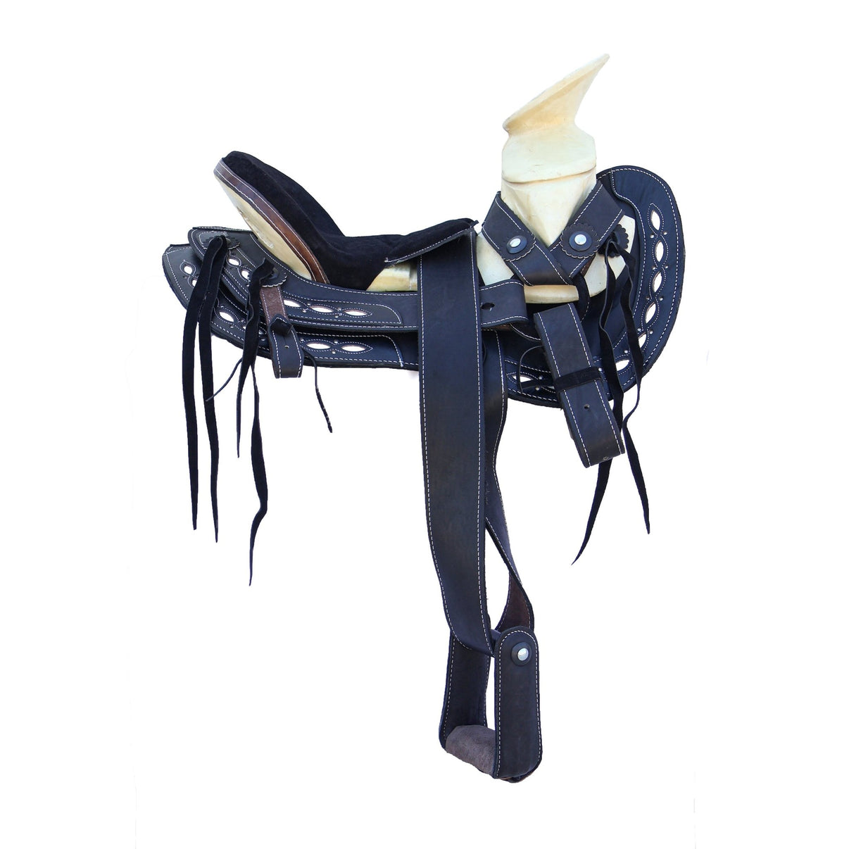 15" Charro Black Montura Trabajo Working Saddle Matching Tack - M-Royal Saddles - Charro Saddles/Monturas