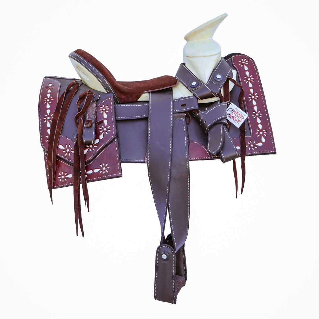 15" Charro Brown Maroon Trabajo Economica Saddle Montura - M - Royal Saddles - Charro Saddles/Monturas