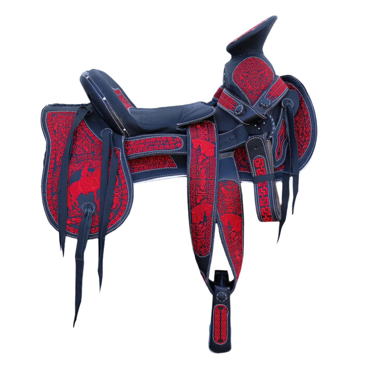 15" Charro Cola De Pato Mexican Embroidered Saddle Montura - M - Royal Saddles - Charro Saddles/Monturas