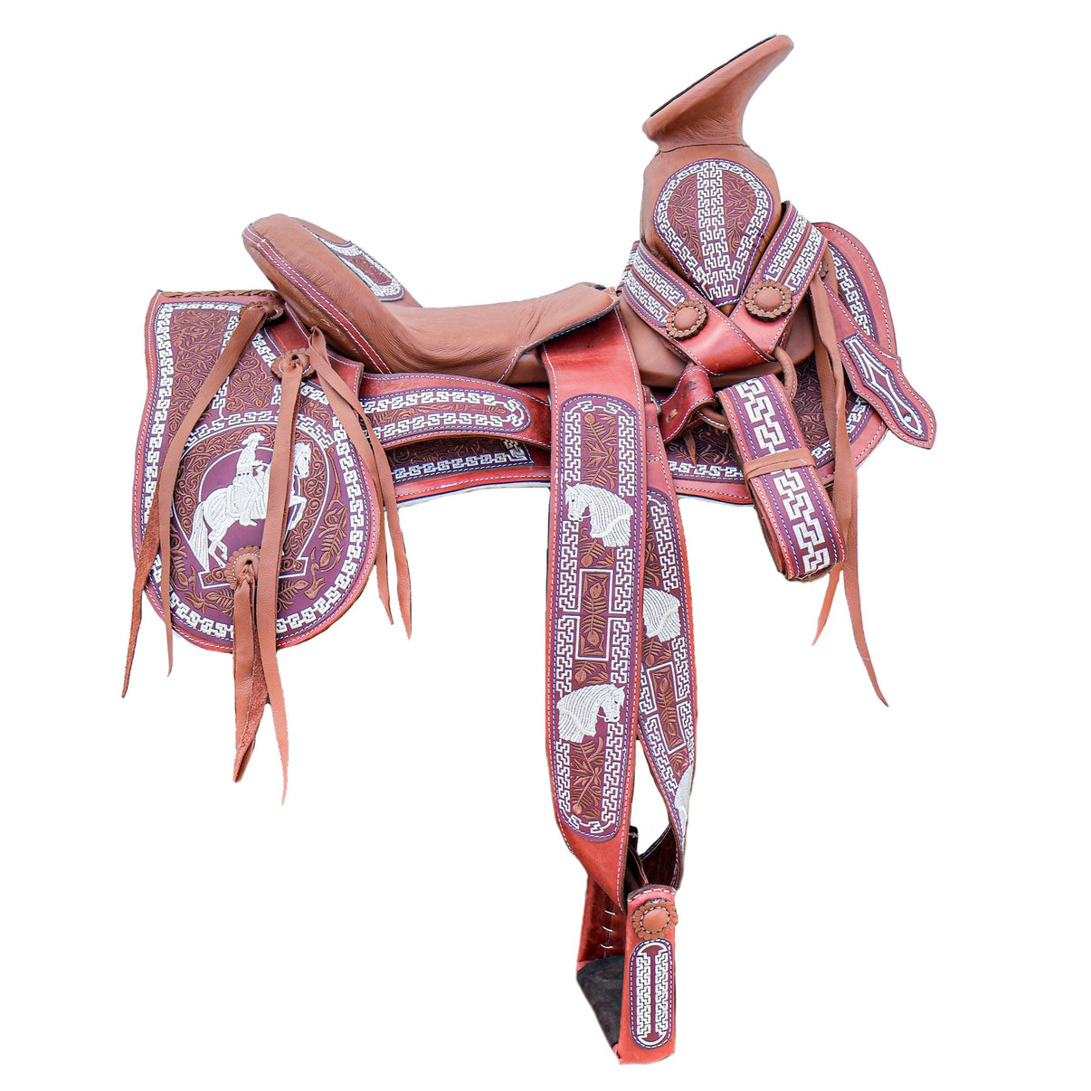 15" Charro Embroidered Mexican Horse Saddle - M - Royal Saddles - Charro Saddles/Monturas