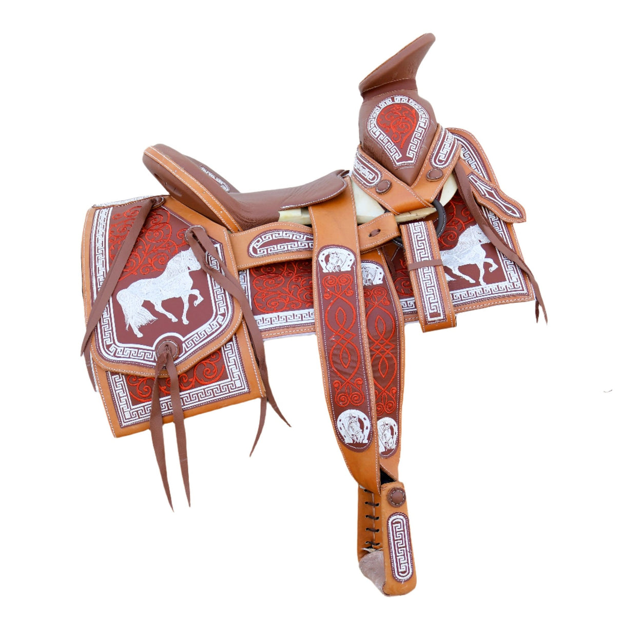 15" Charro Lienzo Mexican Saddle Montura Embroidered - M - Royal Saddles - Charro Saddles/Monturas