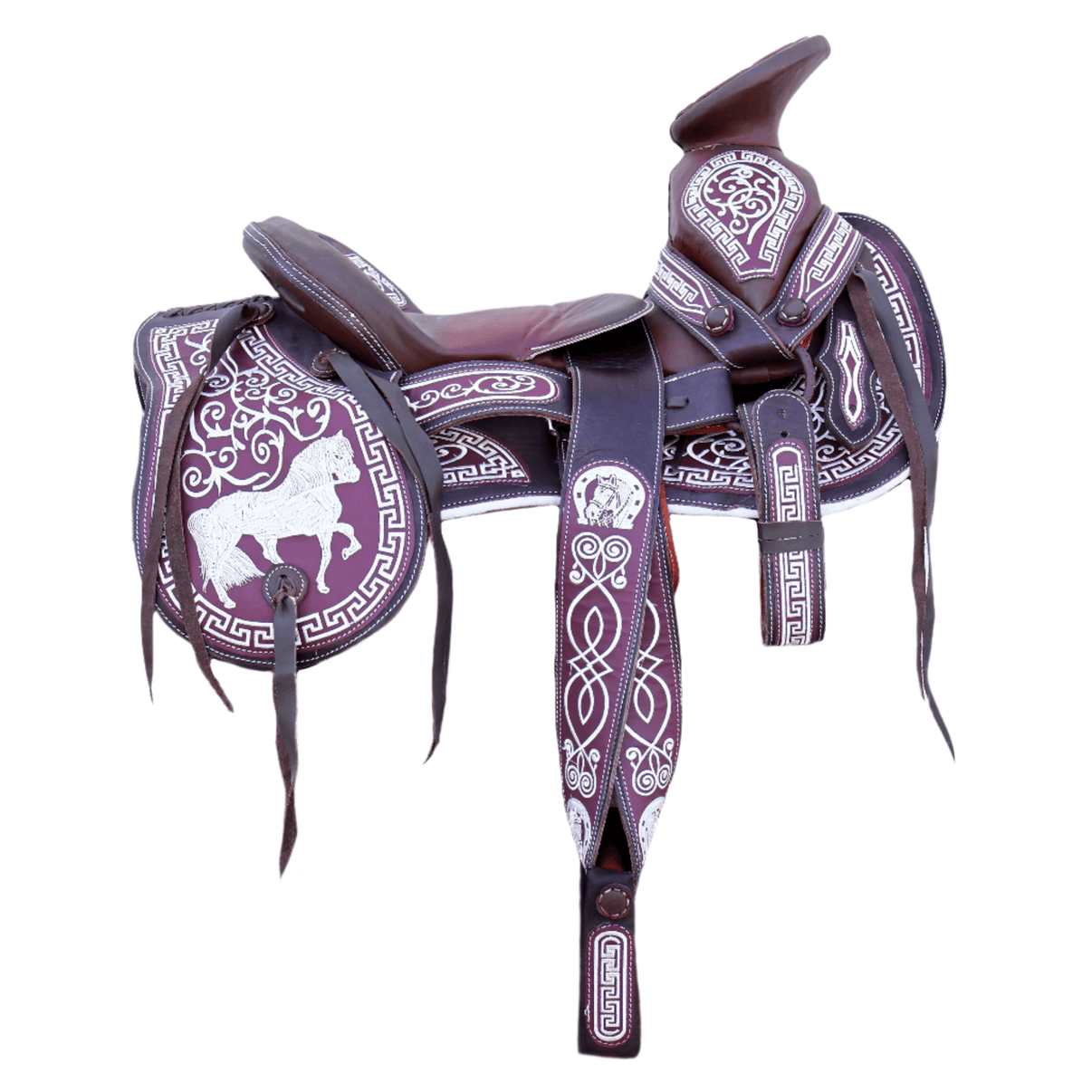 15" Charro Mexican Saddle Montura Embroidered Lienzo - M - Royal Saddles - Charro Saddles/Monturas