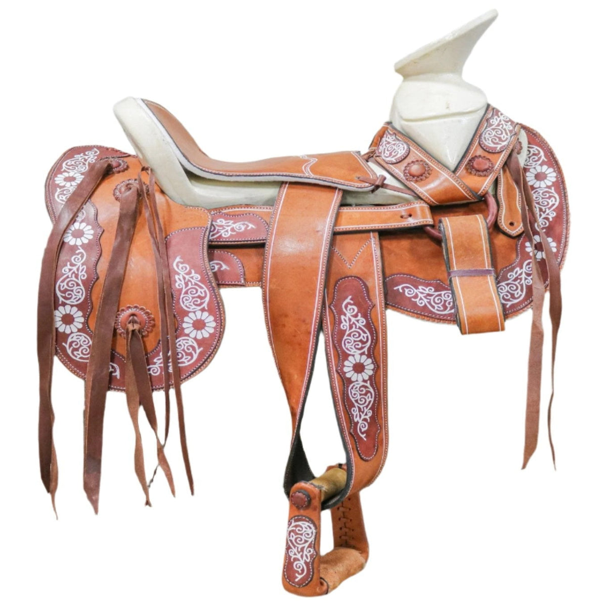15" Charro Mexican Saddle Silla Montar Pintada Flor - M - Royal Saddles - Charro Saddles/Monturas