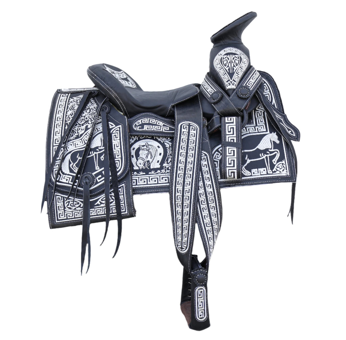 15" Charro Montura Embroidered Silla Mexican Saddle - M - Royal Saddles - Charro Saddles/Monturas