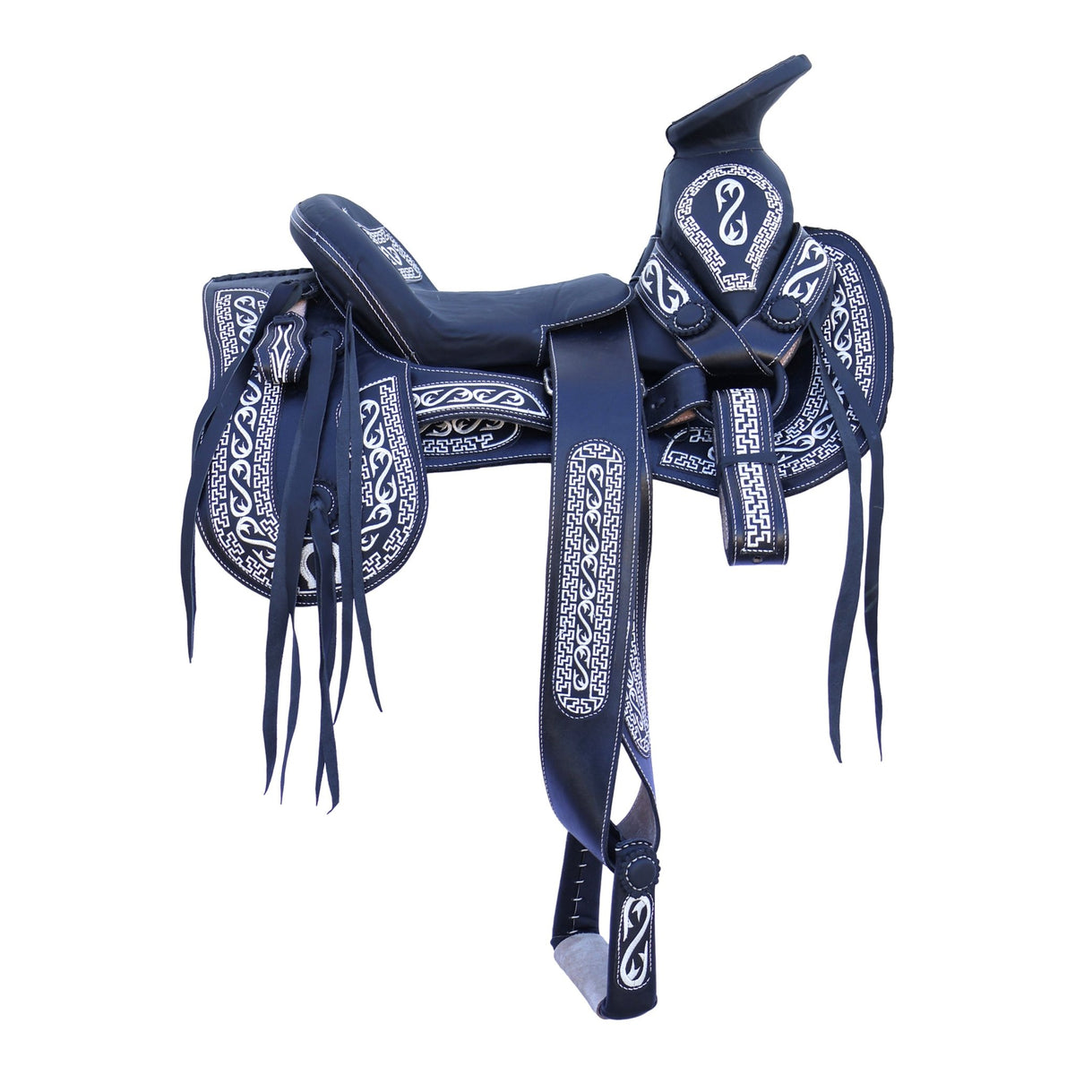15" Charro Montura Greca Embroidered Horse Mexican Saddle - M-Royal Saddles - Charro Saddles/Monturas