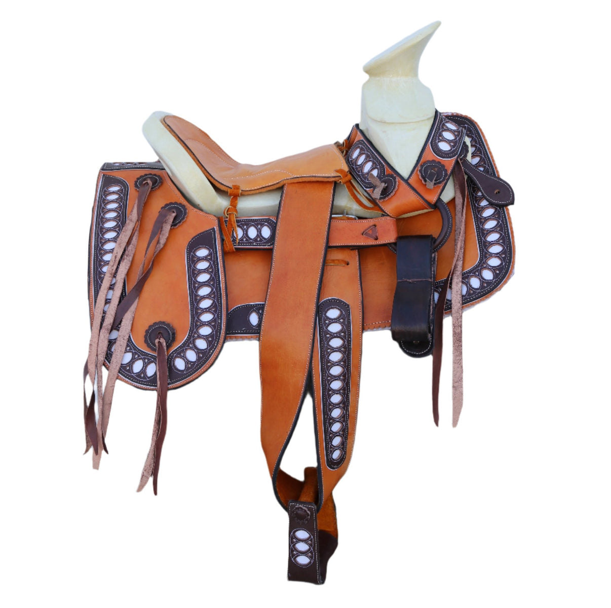 15" Mexican Saddle Montura Miel Diseno Charro - M - Royal Saddles - Charro Saddles/Monturas