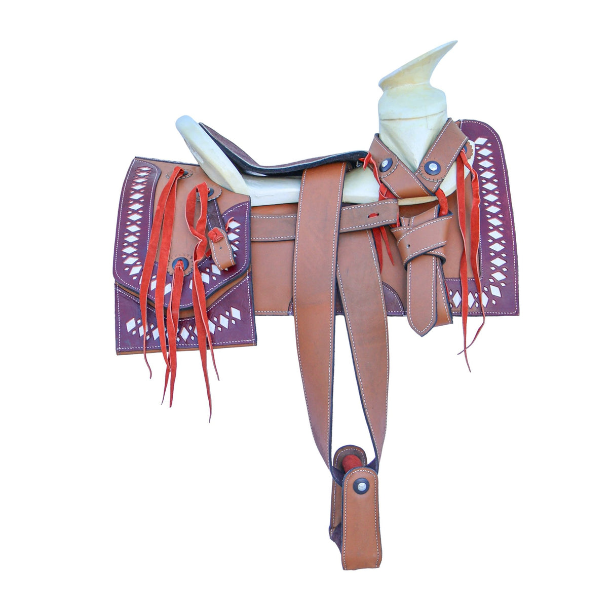 15" Mexican Saddle Working Cafe/Vino Económica Montura Trabajo - M - Royal Saddles - Charro Saddles/Monturas