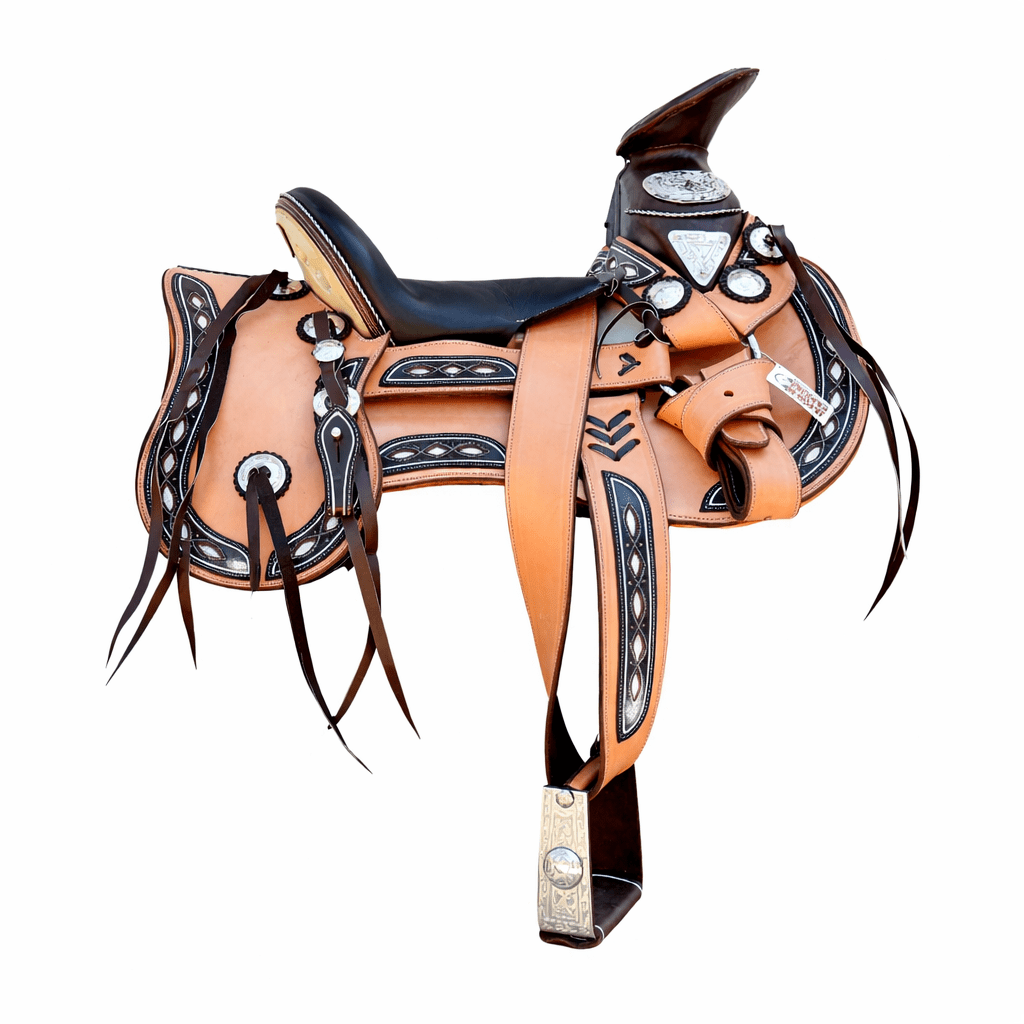 15" Montura Charra Mexican Saddle Resacada Herrajes Acero - M - Royal Saddles - Charro Saddles/Monturas