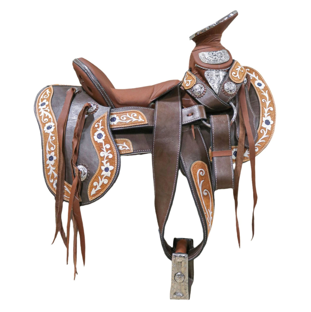 15" Montura Pintada Fina Acero Caballo Mexican Saddle - M - Royal Saddles - Charro Saddles/Monturas