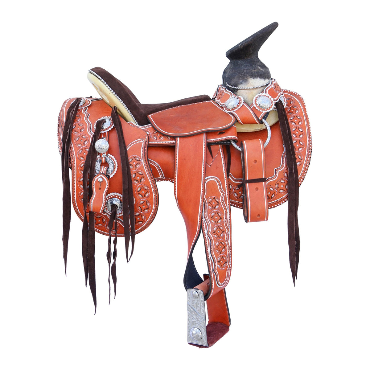 15" Montura Zurron Charro Acero Horse Saddle Pintada - M-Royal Saddles - Charro Saddles/Monturas
