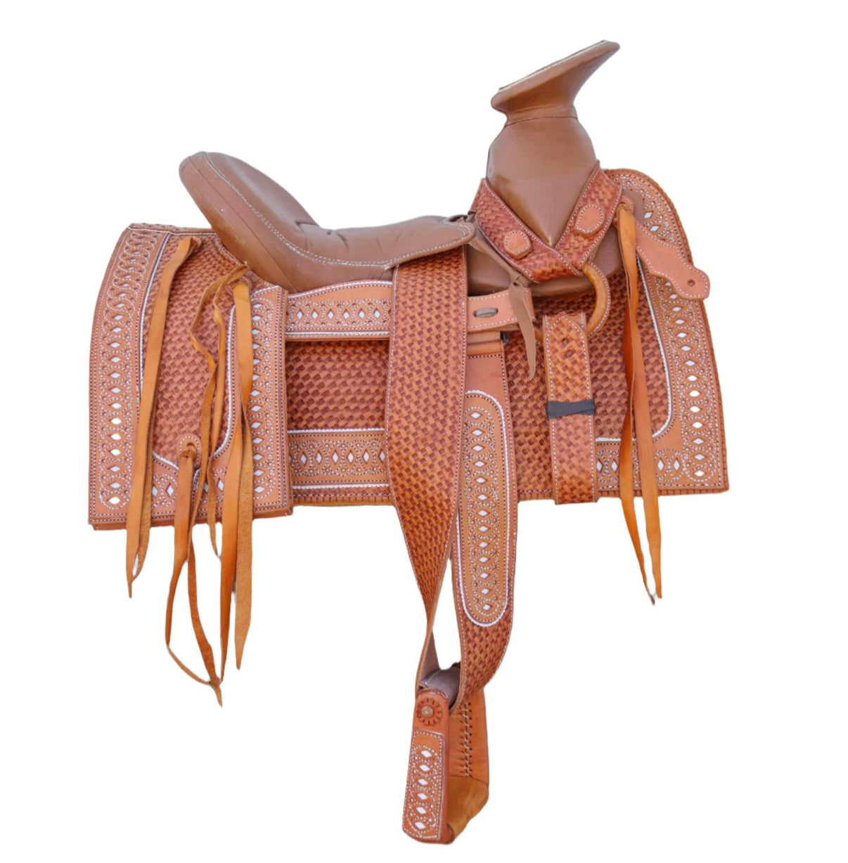 15" Tan Square Skirt Charro Montura Saddle - M - Royal Saddles - Charro Saddles/Monturas