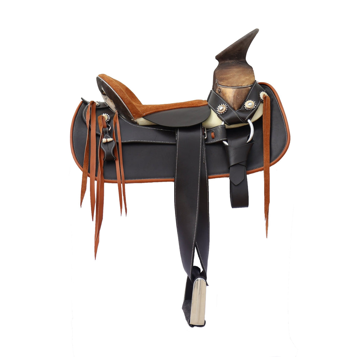 15.5" Charro Lisa Montura Zurron Cuerno De Res Horse Saddle - M-Royal Saddles - Charro Saddles/Monturas