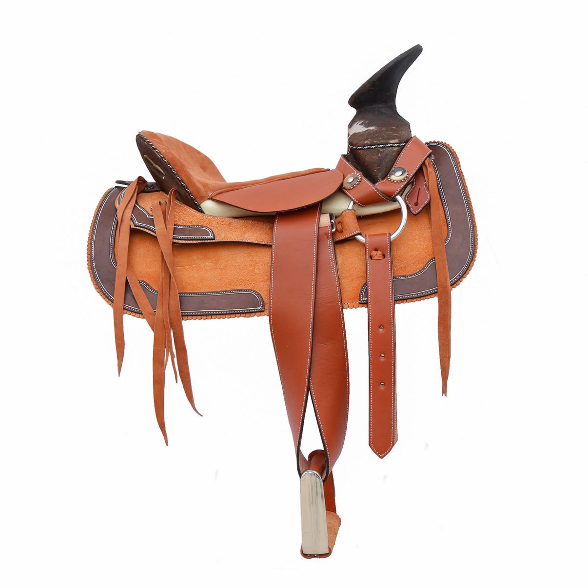 16" Charro Montura Roughout Zurron Cuerno De Res Horse Saddle - M-Royal Saddles - Charro Saddles/Monturas