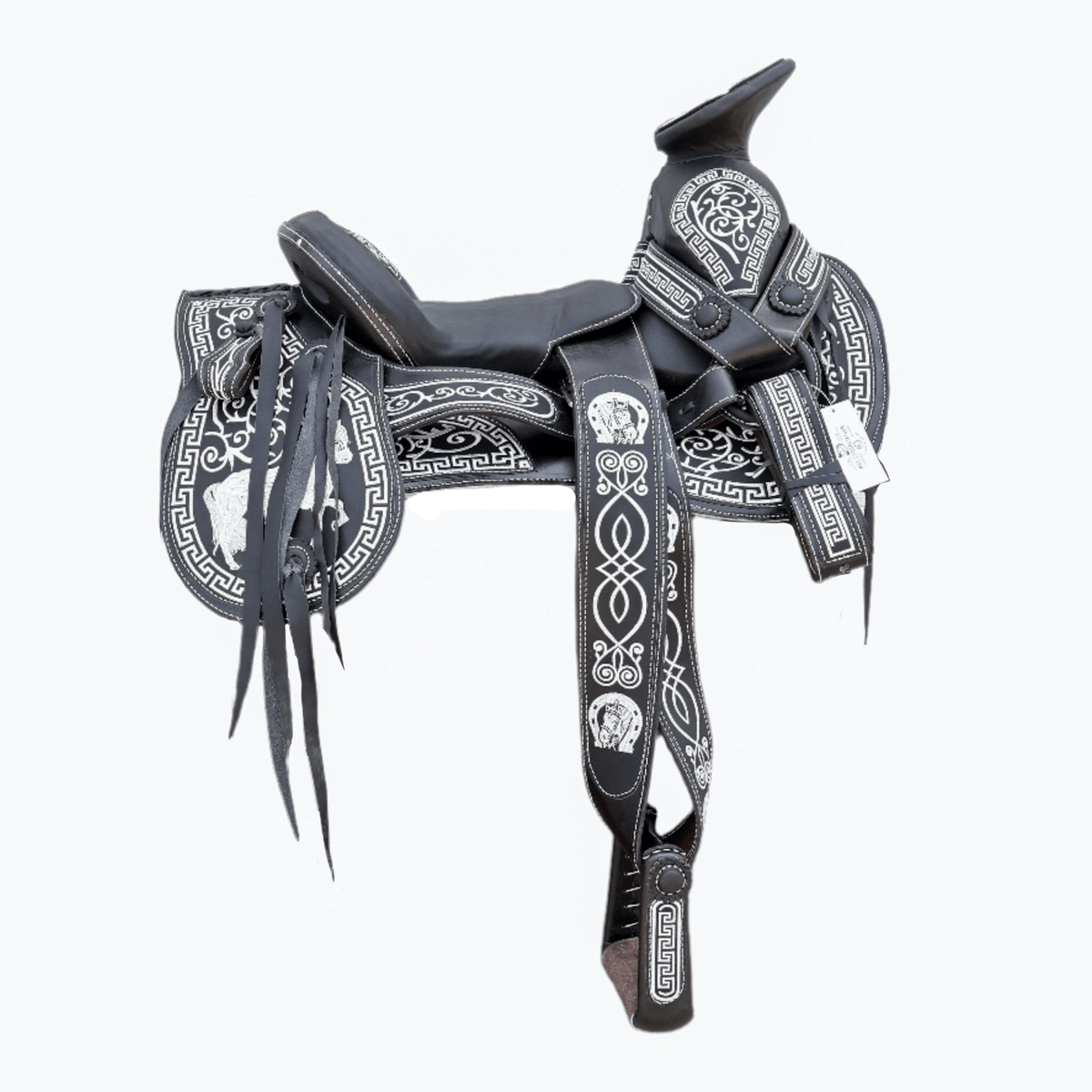 16" Embroidered Charro Horse Saddle, Mexican Leather Montura Charra - M-Royal Saddles - Charro Saddles/Monturas