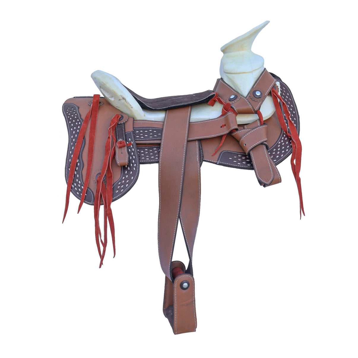 16" Mexican Coffee Brown Cola De Pato Trabajo Montura - M - Royal Saddles - Charro Saddles/Monturas