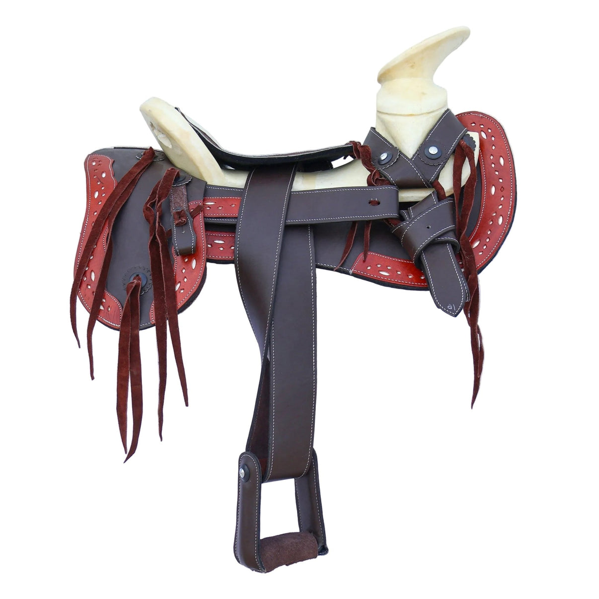 16" Mexican Trabajo Brown Charro Montura Cola De Pato Cantinas - M - Royal Saddles - Charro Saddles/Monturas