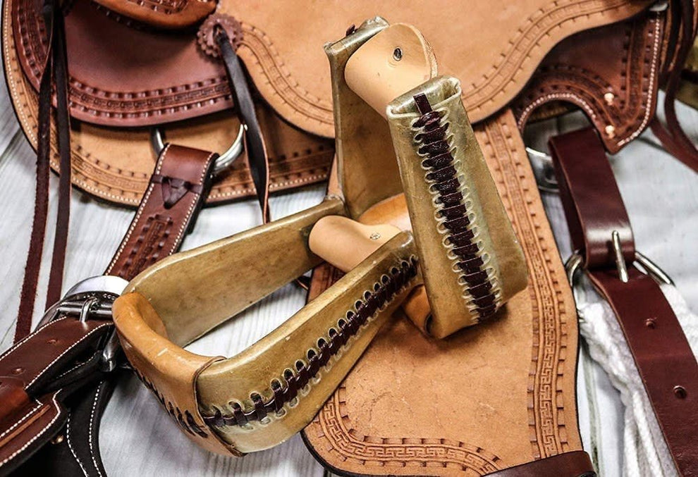 Deluxe Rawhide Overshoe Roper Western Stirrups