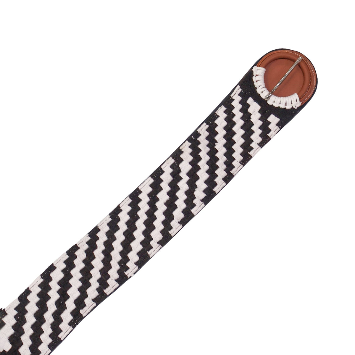 36" Dark Brown White Zigzag Charro Cincho, Mexican Horse Cinch - M-Royal Saddles - Charro Cinchos