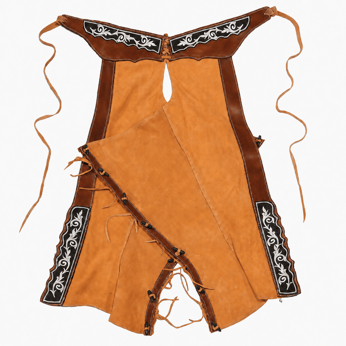 38" Charras Chaparreras Gamuza Pintadas Floral Chaps - M-Royal Saddles - Charro Polainas/Chaps