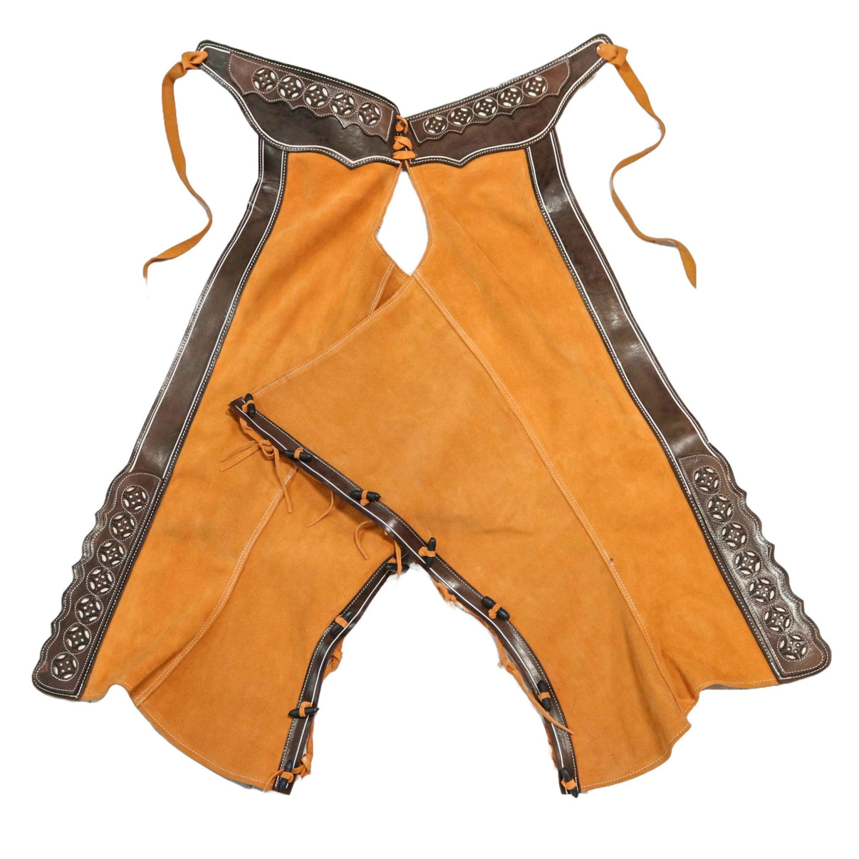 38" Charros Chaparreras Gamuza Design Brown Chaps - M - Royal Saddles - Charro Polainas/Chaps