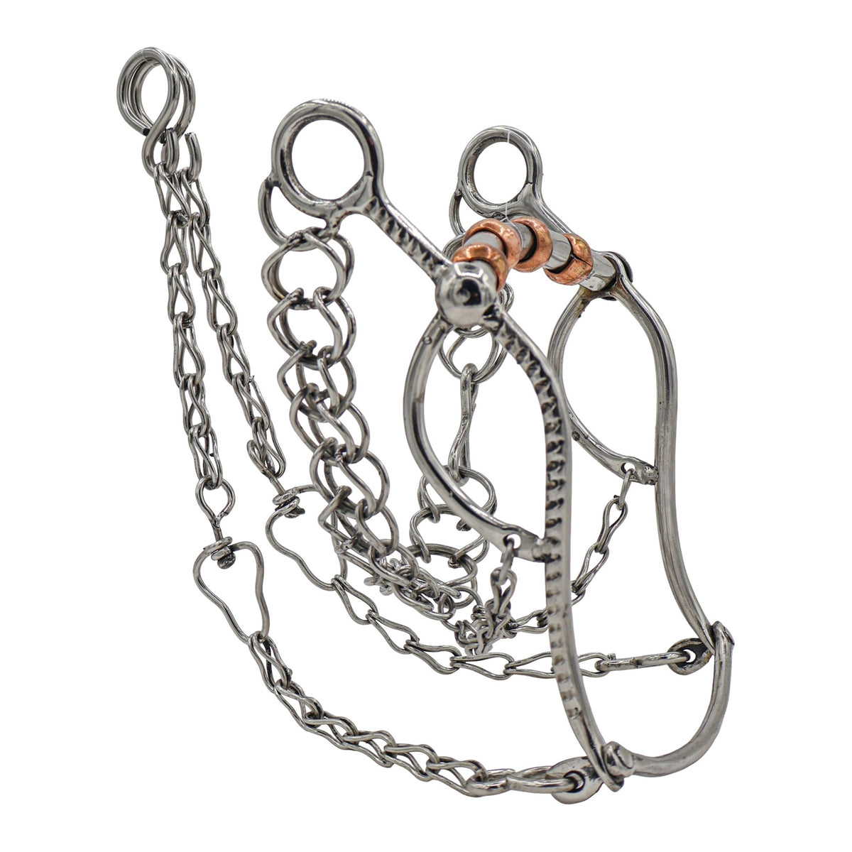 4 3/4" Freno Charro Stainless Steel Bit with Copper Roller Mouth & Complete Chains - M-Royal Saddles - Charro Bits/Frenos
