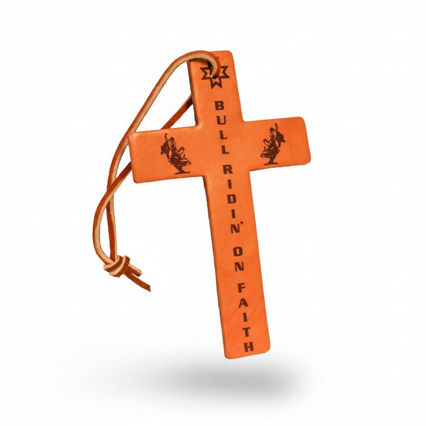 4" Bull Rider Western Bull Ridin On Faith Leather Cross Novelty USA Made - M - Royal Saddles - Decor & Gifts