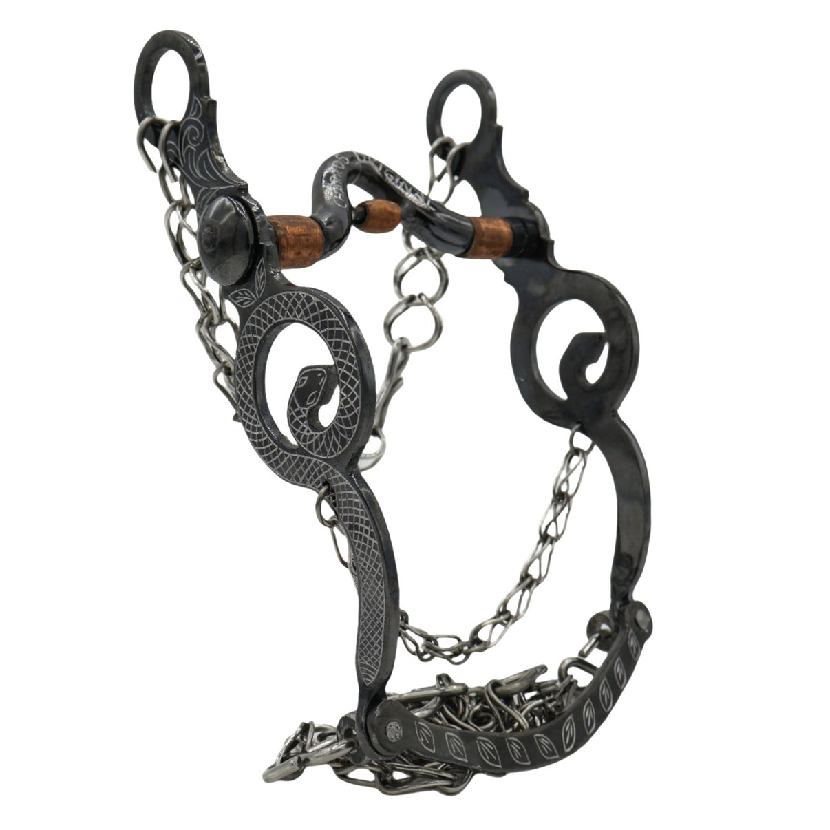 5 1/4" Black Freno Charro Diseno Caballo Black Horse Bit - M - Royal Saddles - Charro Bits/Frenos