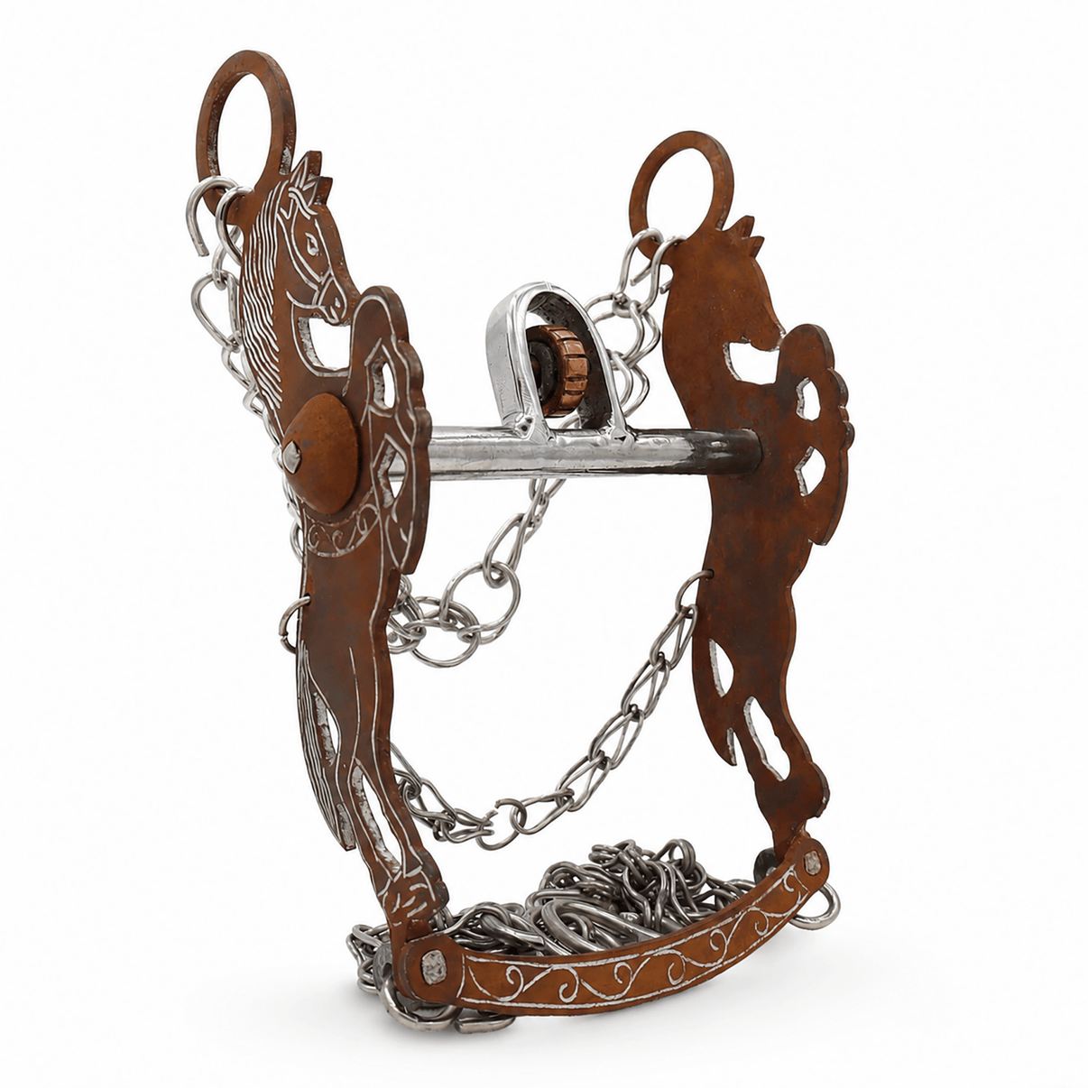5 1/8" Freno Charro Rustic Con Cobre Horse Stainless Steel - M - Royal Saddles - Charro Bits/Frenos