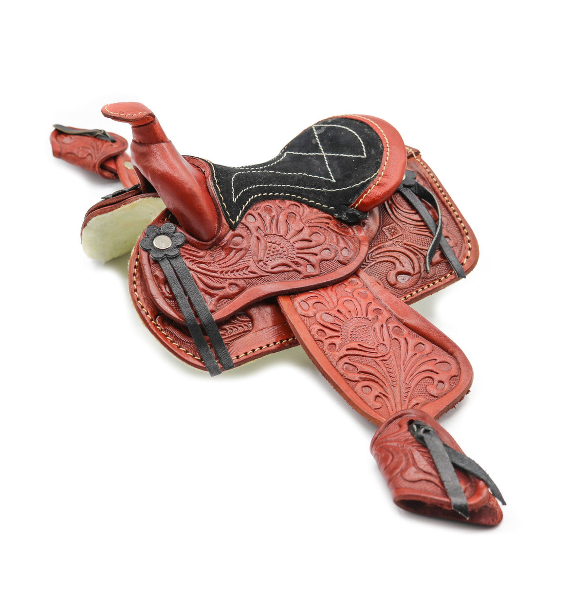 5" Burgundy Western Horse Miniature Leather Saddle Adorable Decoration - M - Royal Saddles - Decor & Gifts