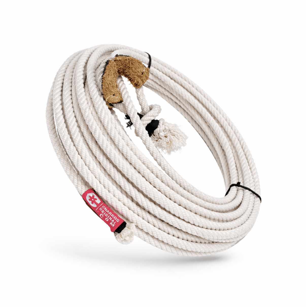 65 FT Soga Charra Cotton Rope 10MM with Leather Burner (Hondilla) | Handmade Mexican Charro Lasso Rope - M - Royal Saddles - Ropes/Sogas