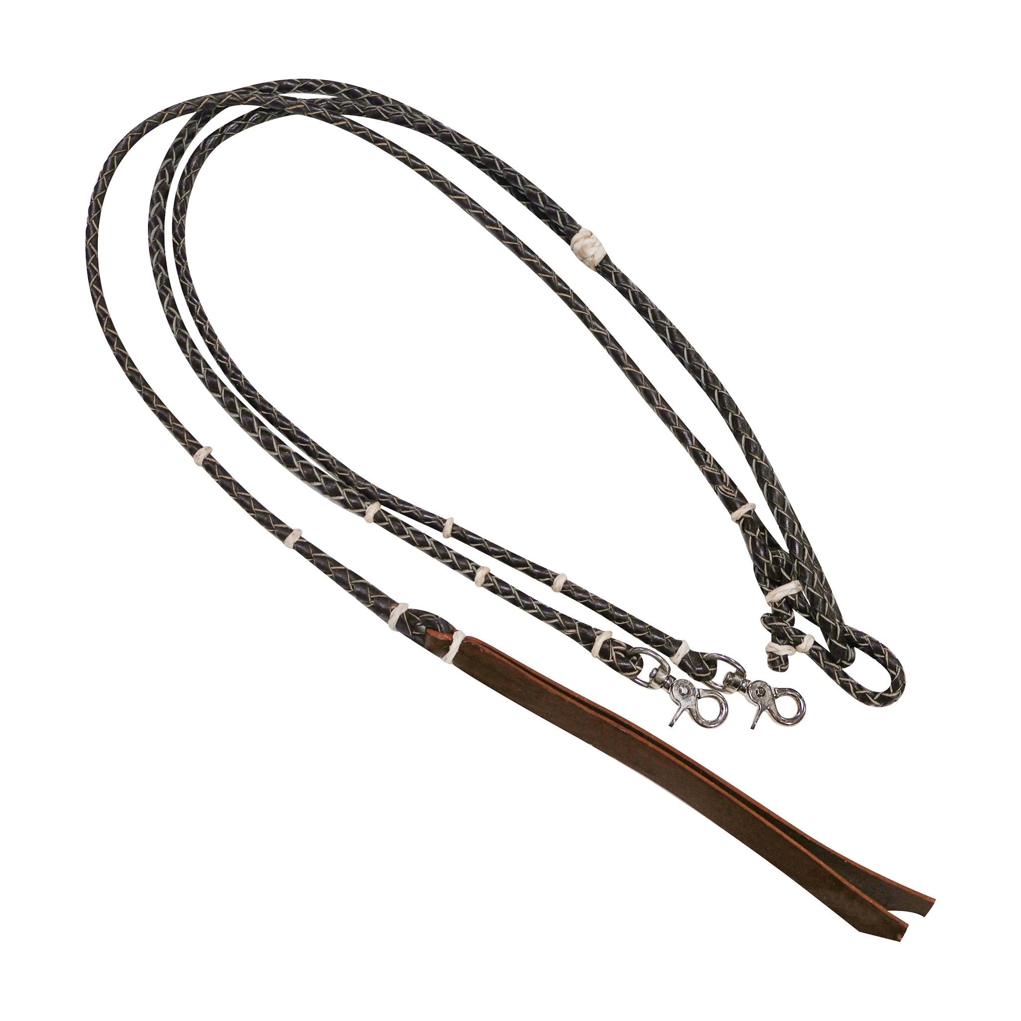 Rênes En Cuir Western Challenger - Naturel/Marron - Tissage Popper Et Rommel - Modèle 6688