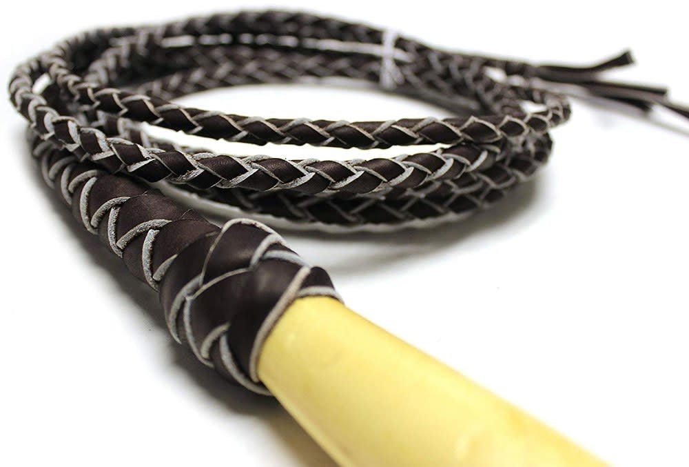 Handmade 10ft Braided Leather Bullwhip with Swivel Wood Handle & String Popper
