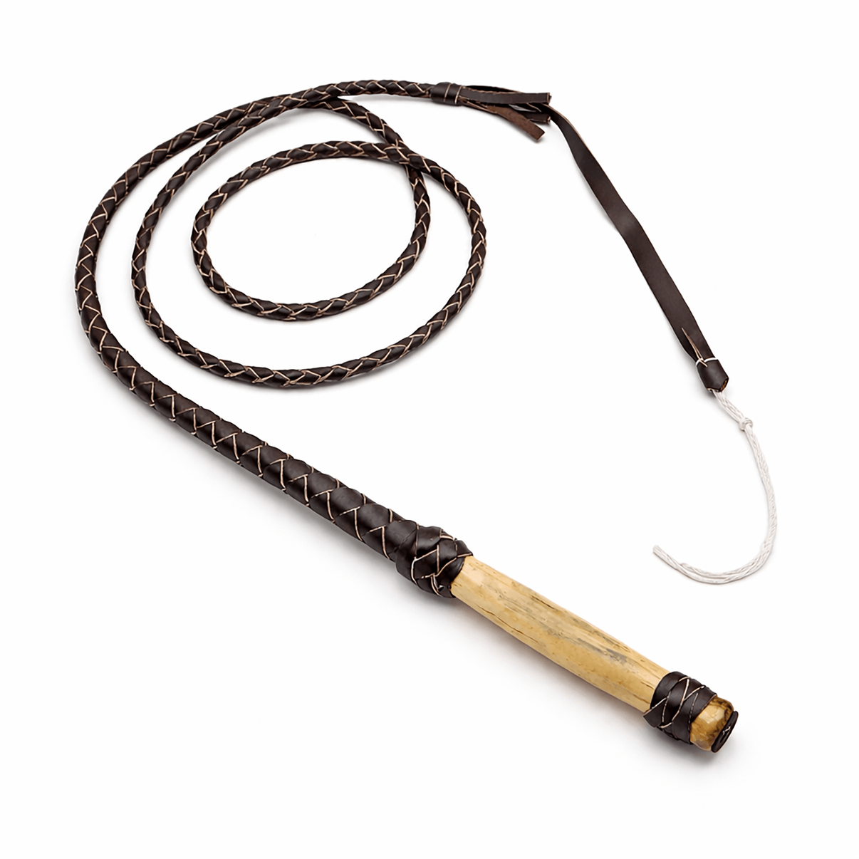 8ft Braided Leather Bullwhip, Swivel Wood Handle, String Popper (Handmade) - M - Royal Saddles - Western Quirts/Whips