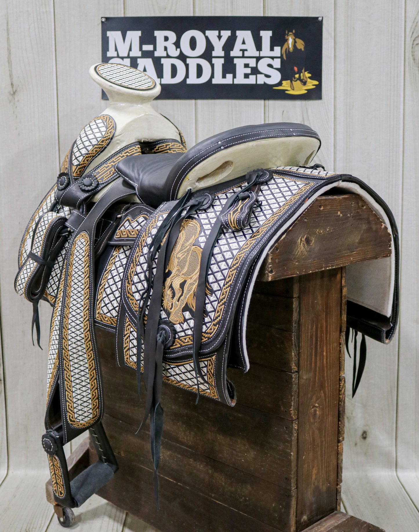 15" Charro Horse Mexican Saddle Caballo Montura Embroidered