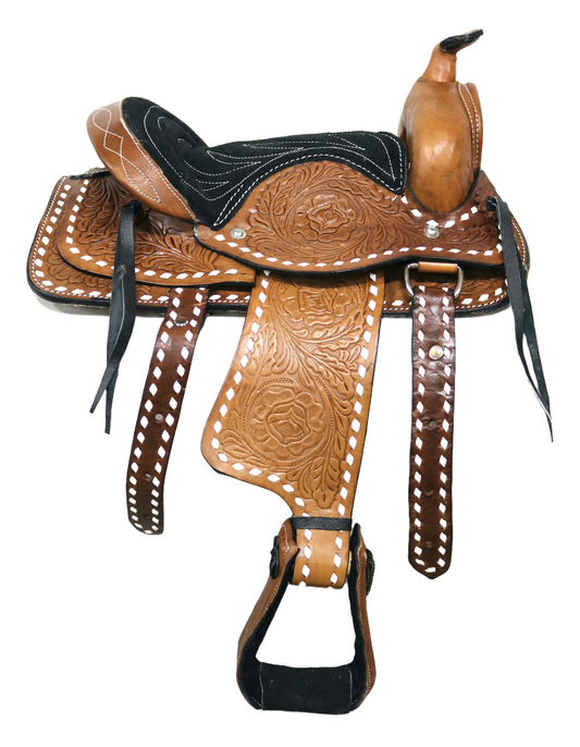 10" Pony Brown Buckaroo Buckstitch Laced Cowboy Saddle