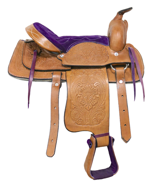 12" Purple Leather Kids Youth Pony Saddle